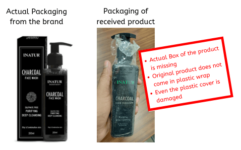 Fake or Inauthentic Product and Damaged Packaging example