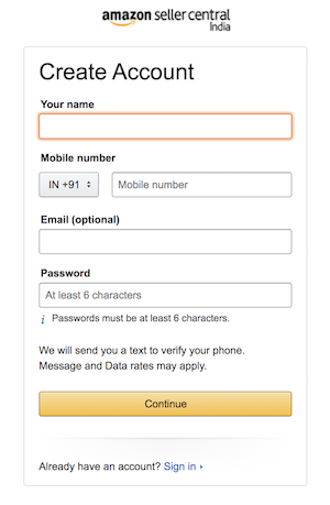 4. Amazon Seller Account Registration Form
