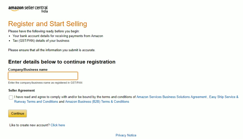 5. Amazon Seller Account Registration Step 2 - submit information