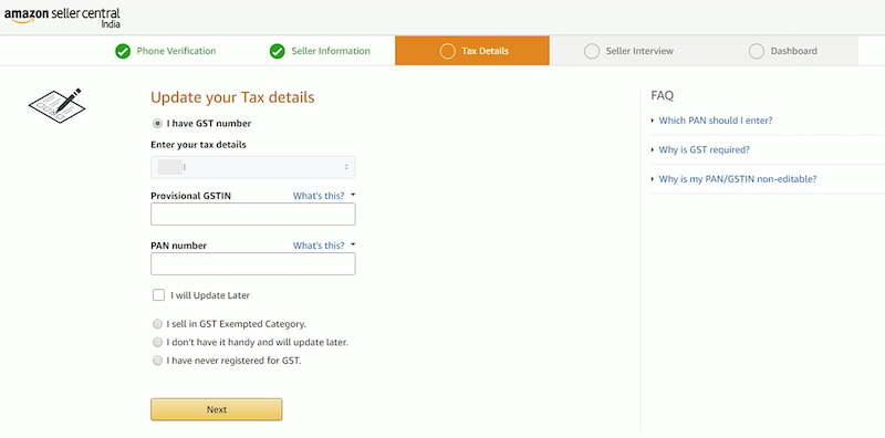 9. Amazon Seller Account Registration - Tax Information