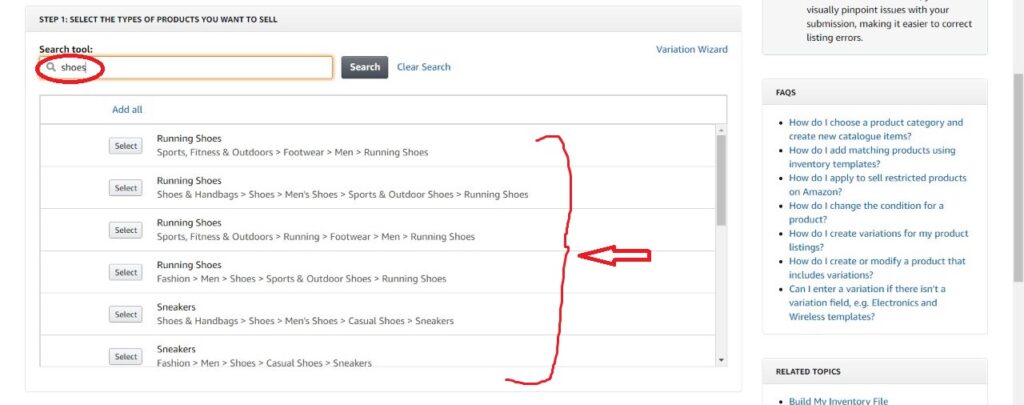 Step 5 - Search for product categories to bulk edit amazon listing