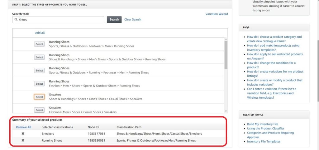 step 6 - summary of selected products for bulk upload via template file