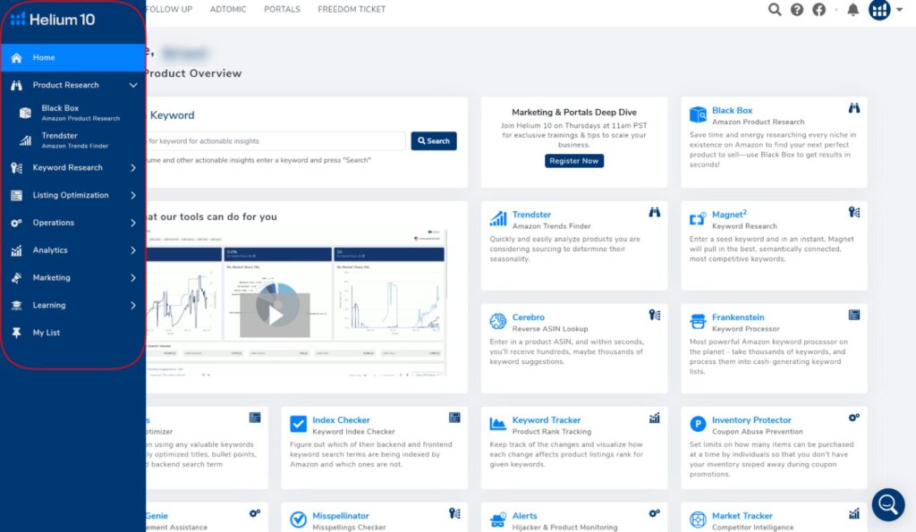 Helium 10 features at a glance